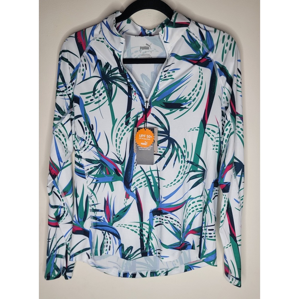 Puma YOU-V 3/4 Zip Pullover Women SPF 50 Golf Athletic Top Tropical Print New M